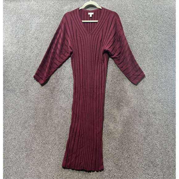Garnet Hill Octave Silk Cotton Sweater Dress Small Burgundy Ribbed Long Sleeve - Picture 1 of 9